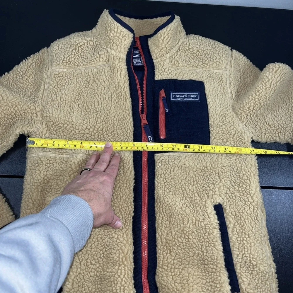 Vineyard Vines M Medium Boys SuperShep Fleece Jacket Beige Tan Sherpa Full Zip